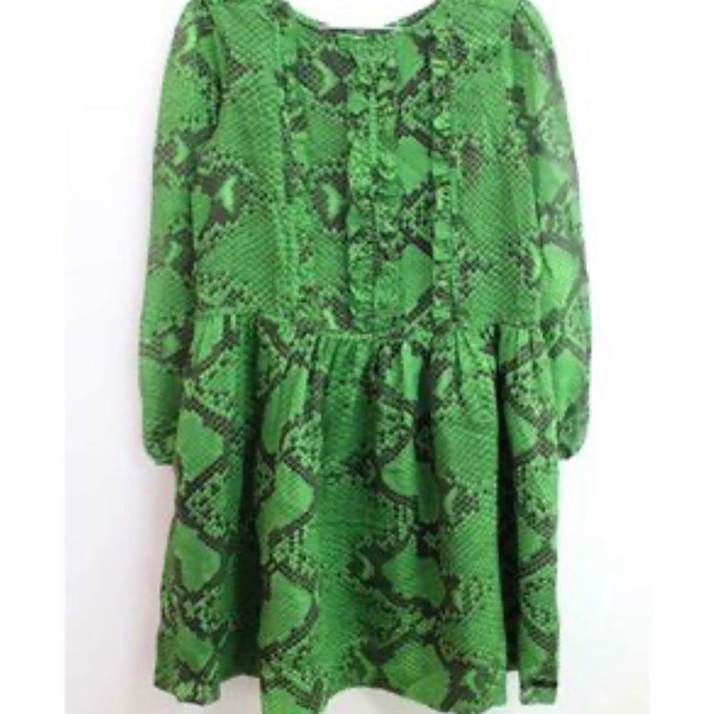 Burberry Green and Black Snake Print Silk Dress Sz 8